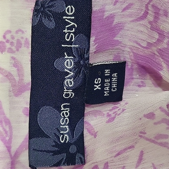 Susan Graver Sheer Boho Tunic, Tank Top Lavender, White and Silver Sparkles XS - Picture 8 of 8